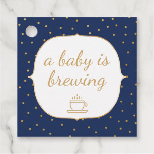Navy Gold Confetti A baby is brewing thank you Favour Tags