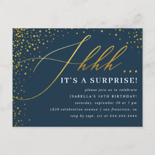 Navy & Gold Confetti Script Surprise Party Invitation Postcard