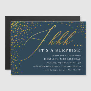 Navy & Gold Confetti Script Surprise Party Magnetic Invitation