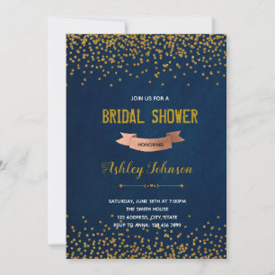 Navy gold confetti theme party invitation