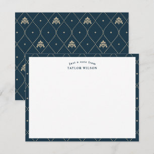 Navy & Gold Damask Lattice Personalized Card