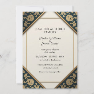 Navy Gold Damask Wedding Invitation