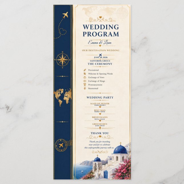 Navy Gold Destination Wedding Program (Front)