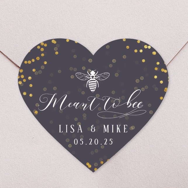Navy Gold Dots Meant to Bee Honey Wedding Favour Heart Sticker (Creator Uploaded)