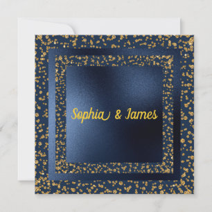 Navy & Gold Elegance sparkles engagement invite