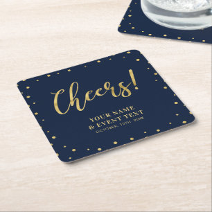 Navy & Gold   Elegant Classic Adult Birthday Party Square Paper Coaster
