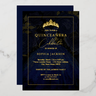 Navy Gold Elegant Rose Dress Quinceanera 