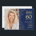 Navy Gold Elegant Surprise Photo 60th Birthday Invitation<br><div class="desc">Floral navy and gold surprise 60th birthday party invitation with your photo on the front of the card. Elegant modern design featuring botanical outline drawings accents and typography script font. Simple trendy invite card perfect for a stylish female bday celebration. Can be customized to any age. Printed Zazzle invitations or...</div>