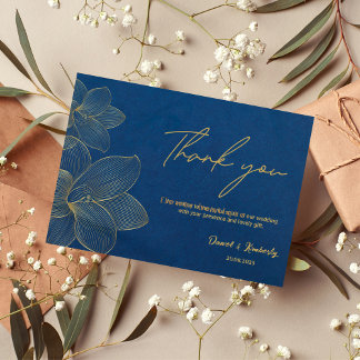 Navy Gold Elegant wedding card thank you 