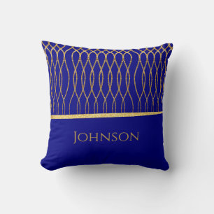 Navy Gold Family Name Art Deco Throw Pillow