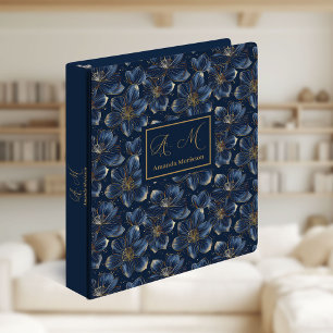 Navy Gold Floral Album Chic Modern Ring Binder