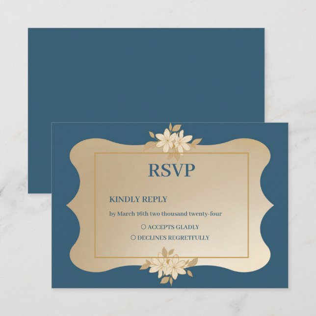Navy Gold Floral Boho Wedding RSVP Card (Front/Back)