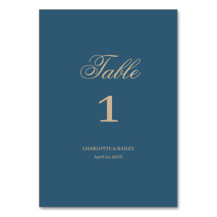 Navy Gold Floral Boho Wedding Table Number