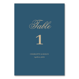 Navy Gold Floral Boho Wedding Table Number