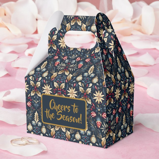 Navy & Gold Floral Christmas Pattern Favor Box (Wedding)