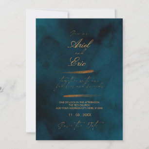 Navy & Gold Floral Eucalyptus Elegant Wedding Save The Date
