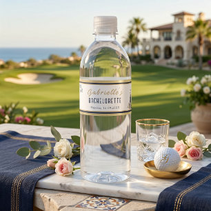 Navy Gold Floral Golf Bachelorette Party Water Bottle Label