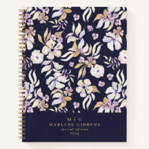Navy Gold Floral Notebook