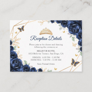 Navy Gold Floral Quinceanera Reception Details Enclosure Card
