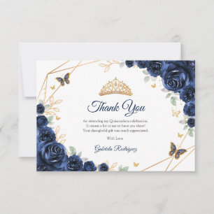 Navy Gold Floral Quinceanera Thank You Card