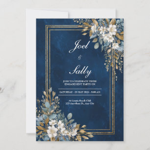 Navy & Gold Floral Wedding Invitation