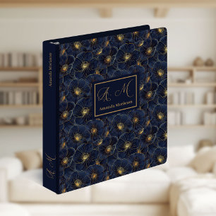 Navy Gold Flower Binder Modern Monogram Gift