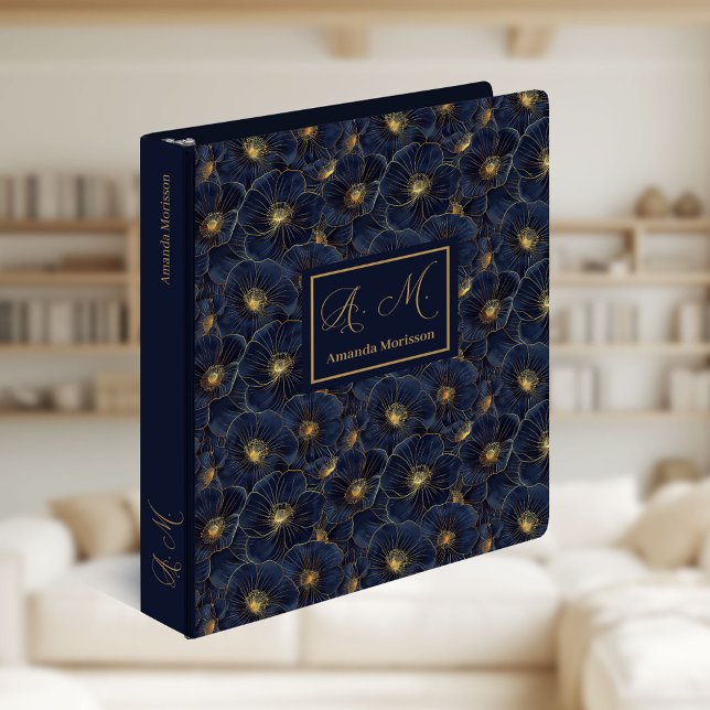 Navy Gold Flower Binder Modern Monogram Gift (Navy Gold Flower Binder Modern Monogram Gift)