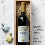 Navy & Gold Flowers Menorah Blue Happy Hanukkah  Wine Label<br><div class="desc">Nautical Boutique Co.'s Hanukkah wine label design features a navy blue and gold floral design with golden menorah and matching flower bouquet. The message may be personalized,  and the pastel blue background colour may be easily changed to suit your needs -- just choose the customize option.</div>