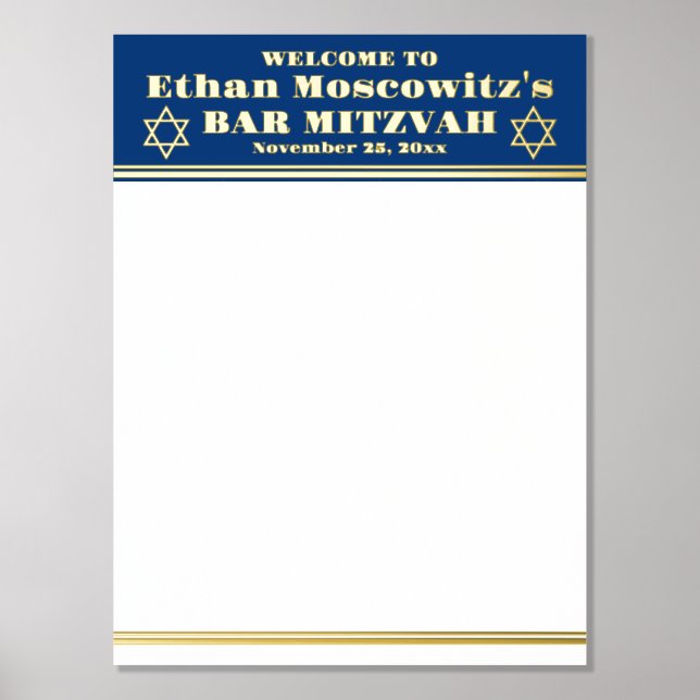 Navy, Gold FOIL Bar Mitzvah Sign-In Poster 2 (Front)