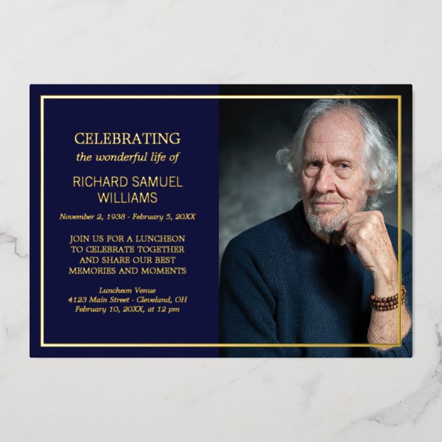 Navy & Gold Foil Custom Photo Life Celebration (Front)