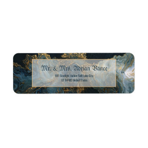 Navy Gold Foil Marble Agate Return Address