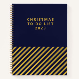Navy Gold Foil Stripes Christmas To Do List Notebook