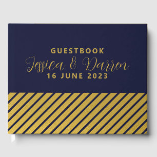 Navy Gold Foil Stripes Wedding Guestbook