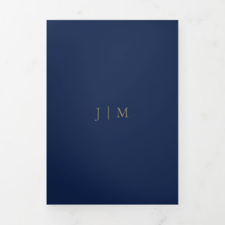 Navy Gold Formal minimal Wedding Tri-Fold Card