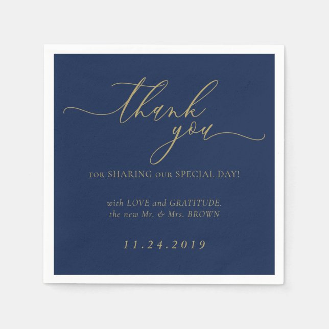 Navy Gold Formal Minimalist Decor Wedding Napkin (Front)