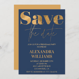 Navy Gold Friendsmas invitations Save the date
