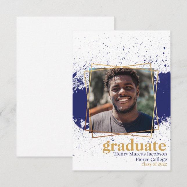 Navy & Gold Funky Splat Graduation Announcement (Front/Back)
