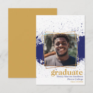 Navy & Gold Funky Splat Graduation Announcement