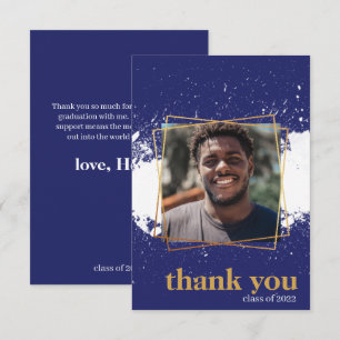 Navy & Gold Funky Splat Graduation Thank You Card
