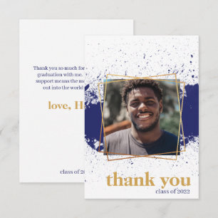 Navy & Gold Funky Splat Graduation Thank You Card
