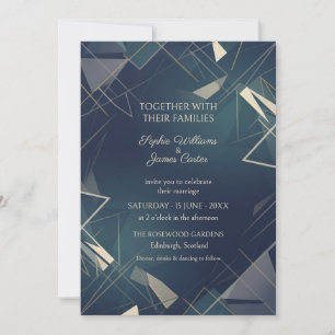 Navy Gold Geometric Modern Wedding Invitation