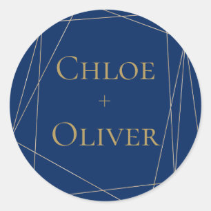 Navy Gold Geometric Personalized Classic Round Sticker