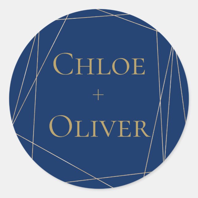 Navy Gold Geometric Personalized Classic Round Sticker (Front)