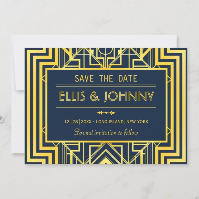 Navy & Gold Geometric Save the Date (Front)