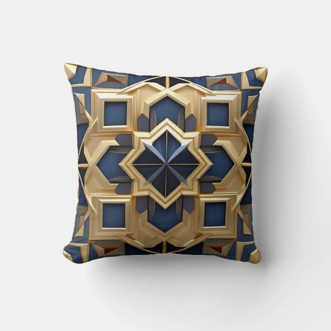Navy & Gold Geometric Star - Mandala Throw Pillow (Front)