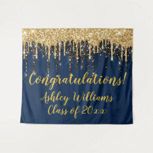 Navy Gold Glitter Graduation Photo Booth Grad Prop Tapestry