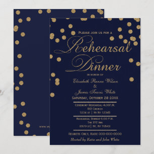 navy gold glitter rehearsal dinner invites