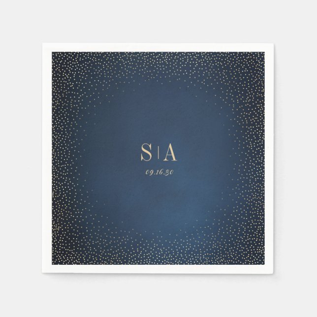 Navy & Gold Glitter Sophisticated monogram Napkin (Front)