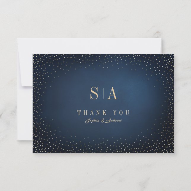 Navy & Gold Glitter Sophisticated Monogram Thank You Card (Front)