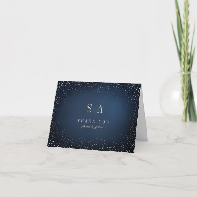 Navy & Gold Glitter Sophisticated Monogram Thank You Card (Front)